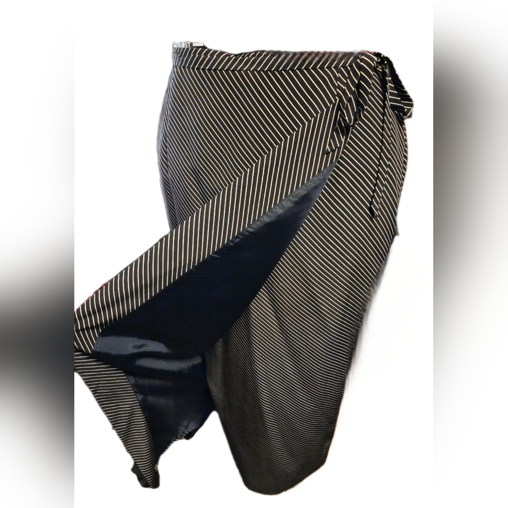 Black & White Striped Wrap Midi Skirt